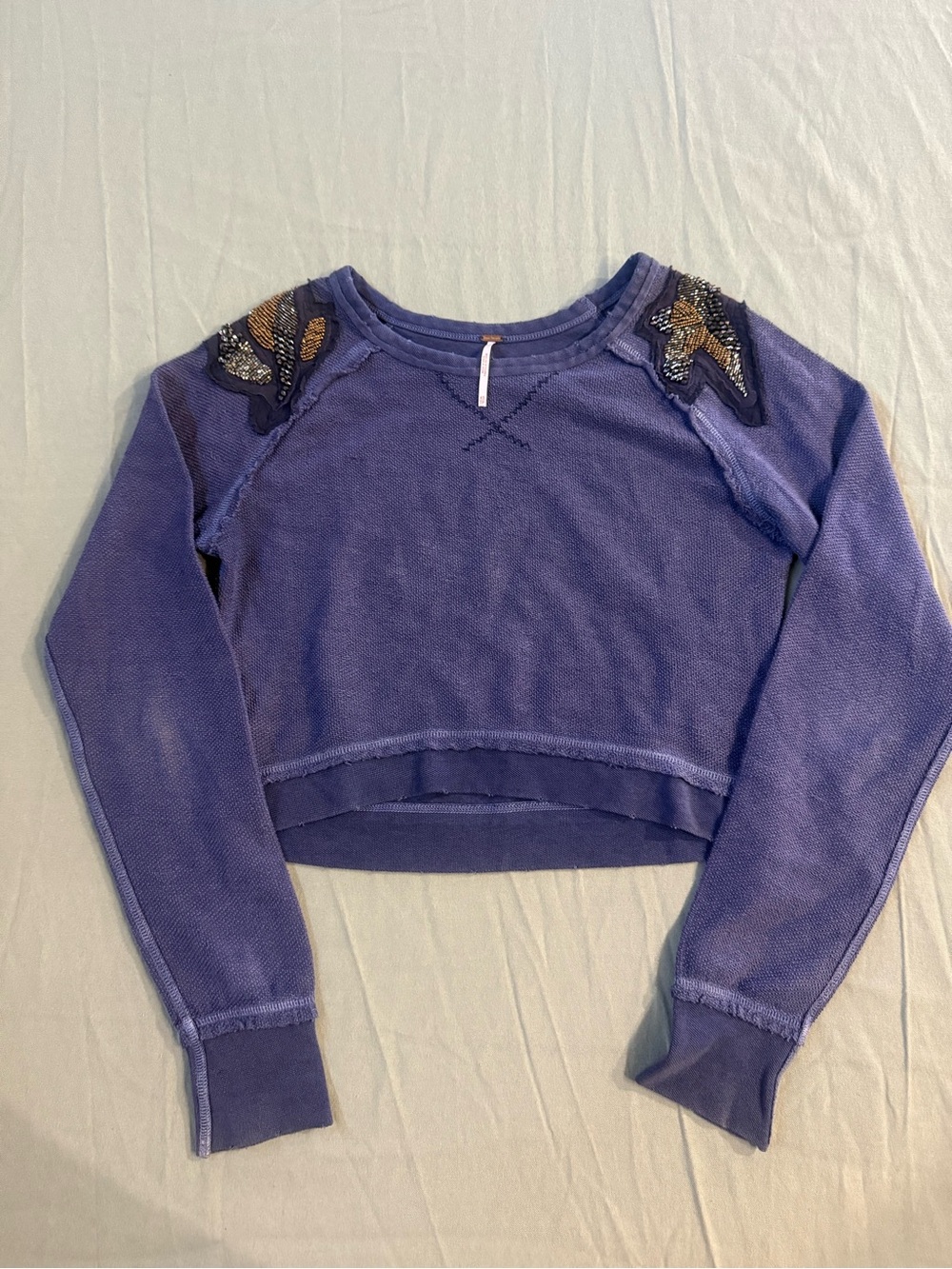 Women's Free People Cropped Thermal Beaded Sweatshirt XS